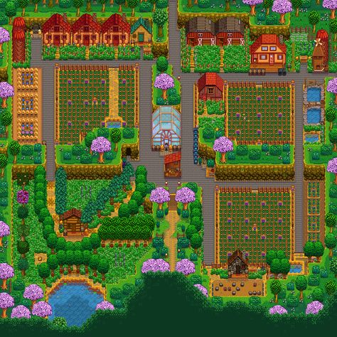 Here's my plan for a multiplayer Four Corners farm! Suggestions welcome! :) : FarmsofStardewValley Stardew Multiplayer Farm, Stardew Valley Farm Layout Four Corners Aesthetic, Stardew 4 Corners Layout, Stardew Valley Multiplayer Farm Layout, Stardew 4 Corners Farm, 4 Corners Farm Stardew Layout, Stardew Valley Four Corners Farm Design, Stardew Valley Bee House, Stardew Four Corners Layout