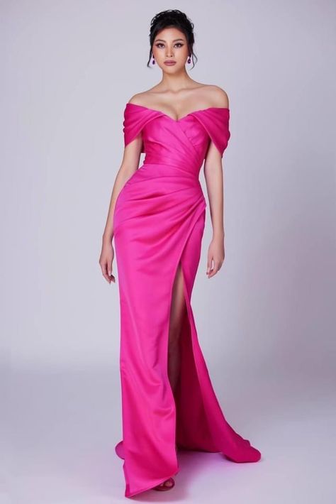 Fushia Dress Outfit Wedding, Luxury Pink Satin Dress For Gala, Chic Pink Satin Evening Dress, Luxury Pink Off-shoulder Evening Dress, Pink Coture Gown, Pink Satin Pre-draped Evening Dress, Soiree Dress, Evening Dresses For Weddings, Evening Dresses Elegant