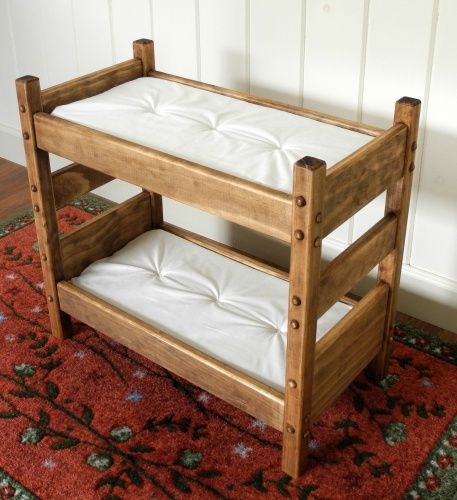 American Girl bunk beds. Will also fit most 18 inch dolls #AmericanGirl, #AGFurniture Doll Bunk Beds Diy How To Make, Girl Bunk Beds, Diy Doll Bunk Bed, Doll Bed Diy, Doll Bunk Beds, American Girl Doll Bed, Girls Bunk Beds, Baby Doll Bed, Diy Bunk Bed