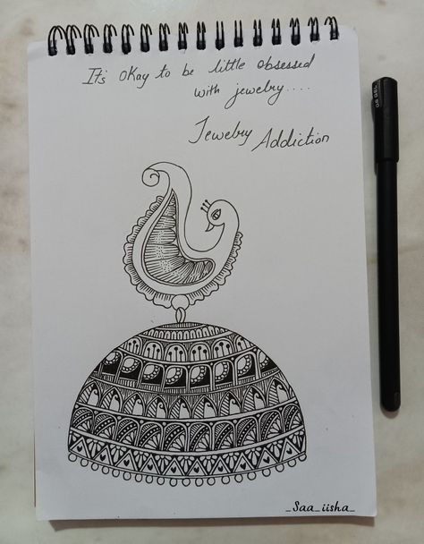 Jumka Drawing Pencil, Jhumka Designs Drawing, Jhumka Drawing Easy, Earring Mandala Art, Mandala Earrings Drawing, Mandala Art With Quotes Easy, Indian Jewelry Drawing, Jhumka Drawing Sketch, Jhumka Painting