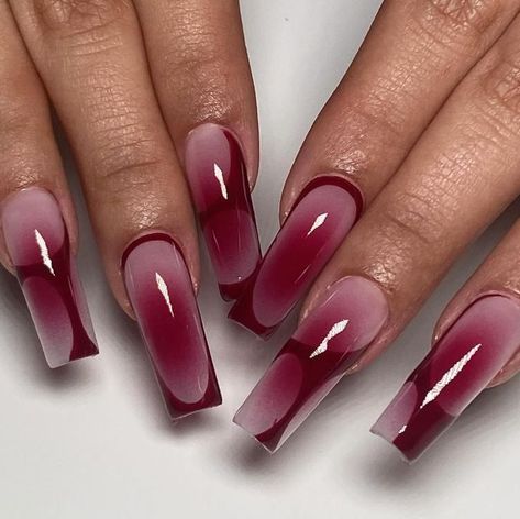 There's a new beauty trend taking over Instagram and it's absolutely stunning. Say hello to "quartz nails". December Nail Ideas Square, Ombre With French Tip, Nail Inspo Airbrush, Over The Top Nail Designs, Yk2 Nails Aesthetic, Airbrush French Tip Nails, Aura French Tip Nails, Red Airbrush Nails, Love Nails Design