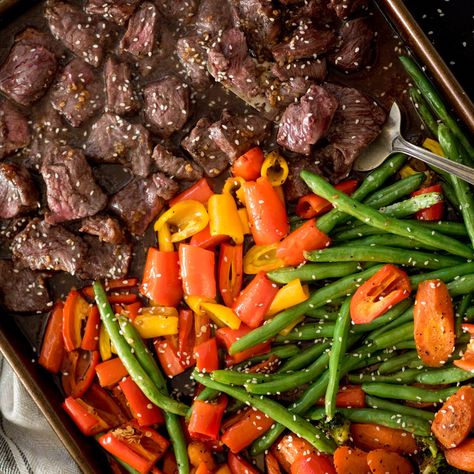 Steak Tips Sheet Pan Dinner, Sheet Pan Beef Tips, Sheet Pan Steak Bites, Teriyaki Sheet Pan, Sheet Pan Beef, Metabolic Meals, Teriyaki Steak, Beef Teriyaki, Steak And Broccoli