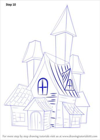 Learn How to Draw a Spooky Haunted House (Halloween) Step by Step : Drawing Tutorials Witch House Drawing, Spooky Drawings Easy, House Drawing Tutorial, Doodle House, Drawing Buildings, Haunted House Drawing, Trin For Trin Tegning, Simple House Drawing, Easy Halloween Drawings