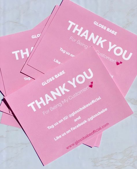 Lip Scrub Small Business, Lipgloss Business Cards, Lipgloss Small Business Packaging, Pink Thank You Card, Thank You Card For Customers Pink, Small Business Ideas, Number One, Lip Gloss, Thank You