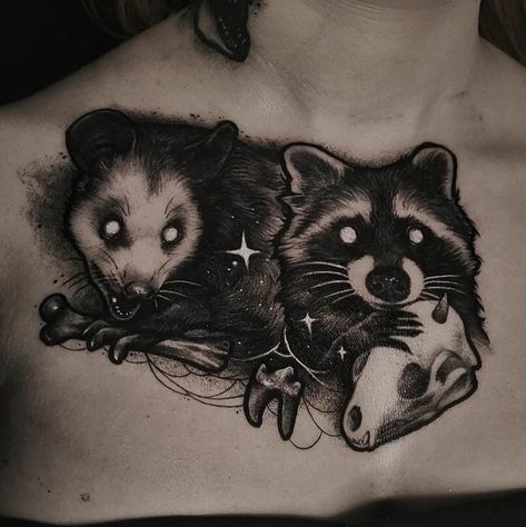 Matching Possum Tattoos, Raccoon And Possum Matching Tattoo, Small Opossum Tattoo, Raccoon And Possum Tattoo, Trash Panda Tattoo, Skunk Tattoo, Possum Tattoo, Opossum Tattoo, Possum Art