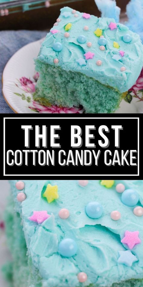 Cotton candy cake is a fun and easy recipe that your kids will adore! Sweet and colorful, it's the perfect dessert for birthday parties and other celebrations. Let your kids help you mix it up and bake this tasty cake that starts from a boxed cake mix. Try this cute cake recipe today! Dessert For Birthday, Cotton Candy Recipe, Cotton Candy Cake, Cotton Candy Cupcakes, Cake Mix And Soda, Cotton Candy Cakes, Boxed Cake Mixes Recipes, Tasty Cake, Candy Birthday Cakes