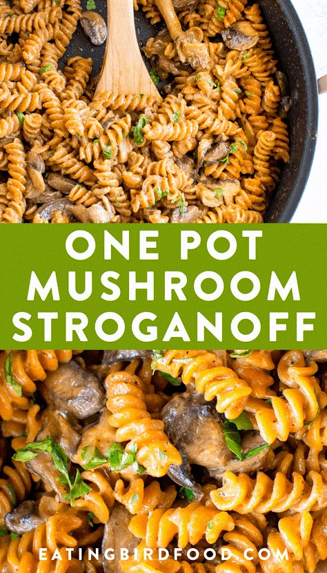 Healthy, protein-packed one pot vegan mushroom stroganoff made with savory mushrooms, lentil pasta and a creamy coconut milk sauce. #stroganoff #mushrooms #dairyfree #vegan #glutenfree #eatingbirdfood Vegan Stroganoff, Coconut Milk Sauce, Vegan Mushroom Stroganoff, Garlic Broccoli, Eating Bird Food, Lentil Pasta, Mushroom Stroganoff, Vegan Mushroom, Mushroom Pasta