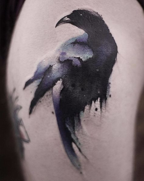 The Watercolor Tattoos Of Chen Jie Will Inspire You To Do One Immediately Crow Tattoo Design, Watercolor Rose Tattoos, Key Tattoos, Fairy Tattoo Designs, Crow Tattoo, Landscape Tattoo, Chinese Tattoo, Watercolor Tattoos, Raven Tattoo