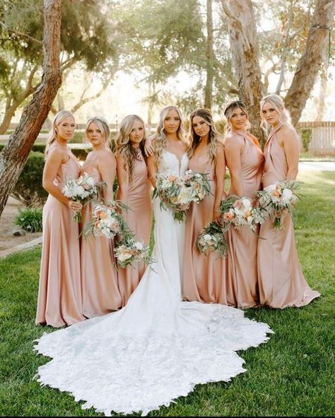 Summer Bridal Party Attire, Rose Gold Bridesmaids Dresses, Bridesmaid Dresses Rose Gold, Rose Gold Bridal Party, Rose Gold Bridesmaid Dresses, Rose Gold Wedding Party, Braids Maid Dresses, Gold Bridal Party, Rose Gold Bridesmaid Dress