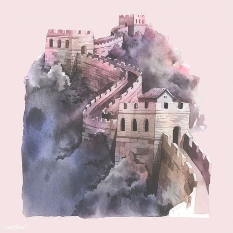 The Great Wall of China watercolor illustration | free image by rawpixel.com China Watercolor, Chinese Icon, Chinese Drawing, Icon Set Design, About China, Mountain Drawing, Paintings Famous, Great Wall Of China, Chinese Architecture