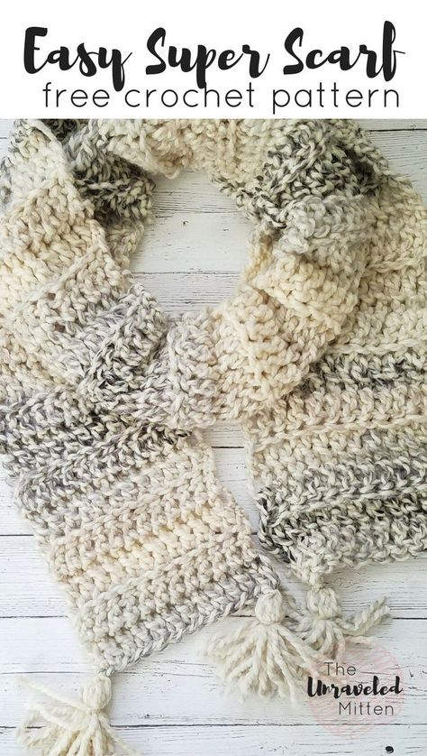 Easy Chunky Super Scarf | Free Beginner Crochet Pattern | The Unraveled MItten Scarf Projects, Easy Crochet Scarf Pattern, Easy Crochet Scarf, Crochet Scarf For Beginners, Chunky Crochet Scarf, Simple Scarf Crochet Pattern, Crochet Scarf Easy, Infinity Scarfs, Super Scarf