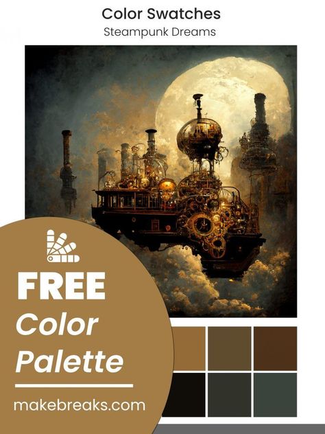 Steampunk Color Palette, Steampunk Theme, Paint App, Fantasy Theme, Project Planner, Color Swatch, Steam Punk, Color Swatches, Color Themes