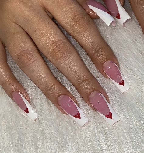 Valentines Nail Ideas, V Day Nails, Valentine Nails Pink, Nails Acrylic Square, Valentines Nail, Vday Nails, Nails Coffin Short, Nail Designs Valentines, French Tip Acrylic Nails