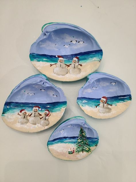 Painted Shells Seashells Ideas, Shell Painting Ideas Seashells, Painting Shells Ideas, Painting On Shells, Shell Painting Ideas, Sea Shell Painting, Painted Sea Shells, Christmas Shells, Shell Paintings