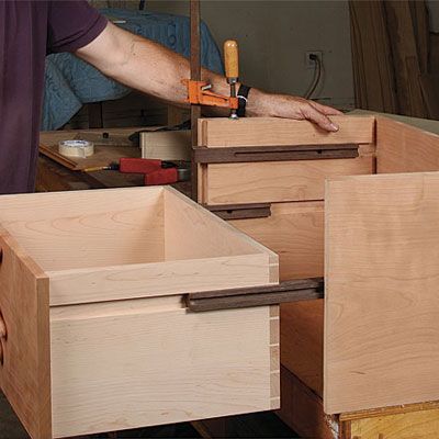 All-Wood Drawer Slides Wood Drawer Slides, Sliding Dovetail, Woodworking Desk Plans, Woodworking Desk, Woodworking Tools Workshop, Essential Woodworking Tools, Woodworking Bed, Shaker Furniture, Best Woodworking Tools