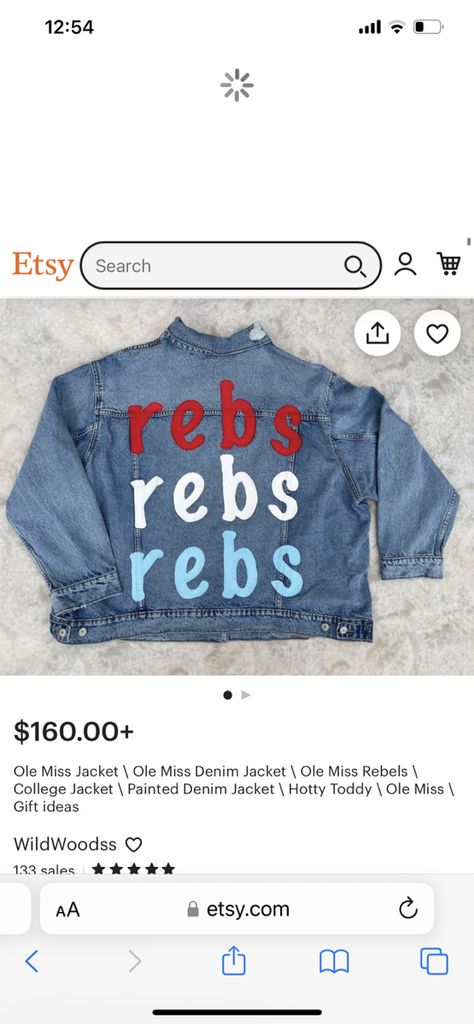 Ole Miss Jean Jacket, Hotty Toddy, College Jackets, Ole Miss Rebels, Painted Denim Jacket, Painted Denim, Ole Miss, Dorm Room, Jean Jacket