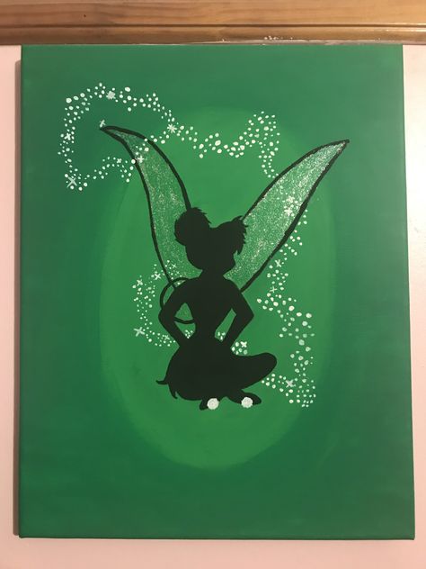 tinker bell silhouette Disney - p.s. use glitter glue for the wings! Tinker Bell Painting, Tinker Bell Silhouette, Painted Parking Spaces Ideas, Parking Spot Painting, Disney Paintings, Disney Artwork, Canvas Painting Designs, Diy Canvas Art Painting, Diy Canvas