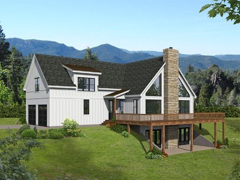 062H-0307: Two-Story Waterfront House Plan Mountain Craftsman, Ranch Farmhouse, Banner Elk, Mountain House Plans, Walkout Basement, House Stairs, Mountain Home, Best House Plans, Mountain House