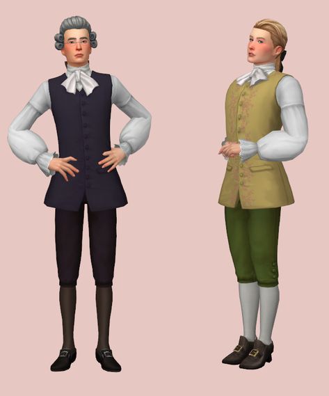 Sims 4 Regency Cc Men, Sims 4 Preppy, 18th Century Waistcoat, Sims 4 Decades Challenge, Sims Medieval, Disney Challenge, Sims Ideas, Sims 4 Characters, Sims4 Clothes