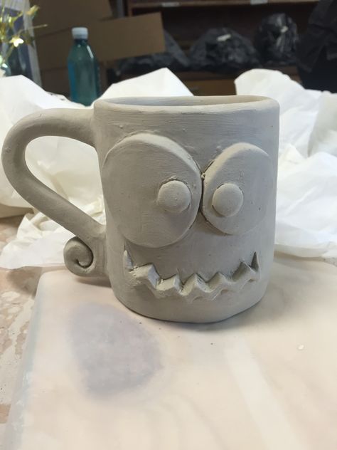 Clay Monster Mug, Face Mugs Clay, Monster Mugs Ceramics, Monster Ceramics, Monster Pottery, Monster Mugs, Monster Cup, Monster Mug, Monster Clay