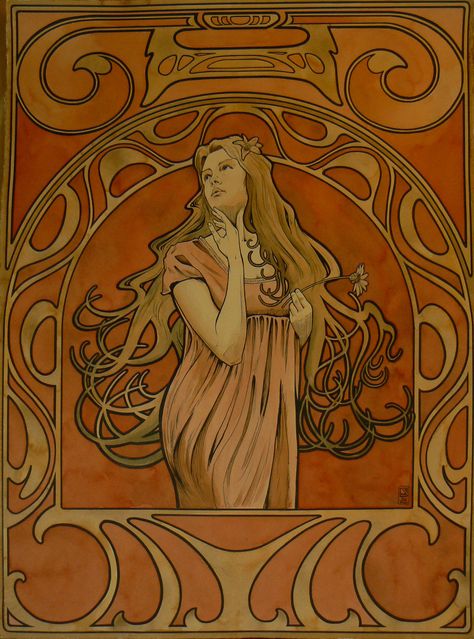 Art Nouveau Lord Of The Rings, Art Nouveau Poster 60s, Art Nouveau Album Cover, Art Nouveau Tarot Illustration, 1920s Aesthetic, Psychadelic Art Nouveau, Alphonse Mucha Art, Birthday Tattoo, Mucha Art