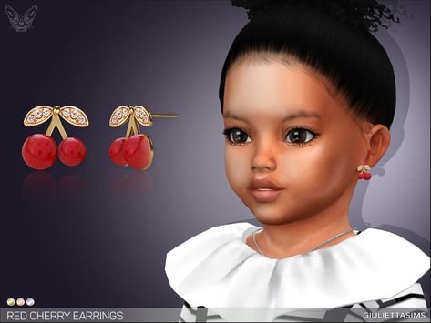 Sims 4 — Red Cherry Earrings For Toddlers by feyona — Red Cherry Earrings For Toddlers come in 3 colors: yellow, white, Cc Face, Ts4 Kids, Toddler Earrings, Sims 4 Toddler Clothes, Toddler Jewelry, Sims 4 Studio, Toddler Bracelet, Sims 4 Cc Shoes, Sims 4 Children