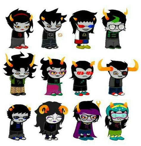 Feferi Peixes, Tavros Nitram, Aradia Megido, Kanaya Maryam, Nepeta Leijon, Sollux Captor, Terezi Pyrope, Gamzee Makara, Homestuck Trolls