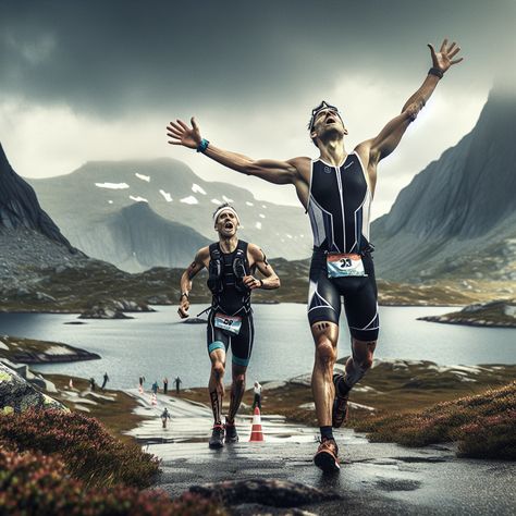 Explore determination! Iain Dawson, visually impaired, conquers the Norseman Xtreme. His story of resilience in Norway’s toughest triathlon inspires. Can you push your limits too? 🏊‍♂️🚴‍♂️🏃‍♂️ | #Inspiration #Triathlon #Resilience #ExtremeSports #NorsemanXtreme #AthleteStories #ChallengeYourself Triathlon Men, Triathlon Swimming, Push Your Limits, Extreme Sports, Triathlon, Bouldering, Black Tshirt, Norway, The Man