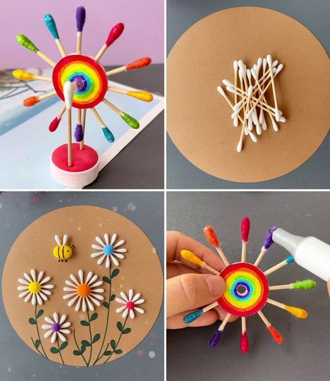 Creative Home Decoration Crafts using Earbuds | cotton, wheel, flower, craft | Easy DIY Cotton Swab Flower and Wheel Craft Ideas :) | By Kids Art & Craft Earbuds Craft Ideas, Earbud Craft, Light Purple Wallpaper, Tissue Paper Art, Flower Games, Wheel Craft, Craft Easy, Flower Craft, Paper Art Craft