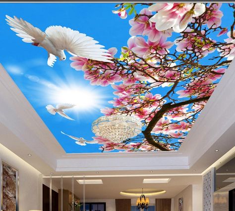 Cheap ceiling wallpaper, Buy Quality wallpaper 3d directly from China custom 3d Suppliers: Custom 3d ceiling paint Blue flowers pigeons ceiling wallpaper 3d ceiling decor wallpaper for home decoration Enjoy ✓Free Shipping Worldwide! ✓Limited Time Sale ✓Easy Return. Ceiling 3d Design, 3d Wallpaper Glossy, Sky 3d Wallpaper, 3d Wallpaper For Hall, 3d Wallpaper Mural Angels, Blue Flower Painting, Painted Ceiling, Ceiling Decor, Home Wallpaper