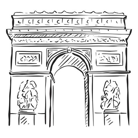 An illustration of Arc de Triomphe in Paris, France. A sketch line drawing on Procreate. Paris Drawing Sketches, France Sketch, Paris Drawings, Spain Drawing, Drawing On Procreate, Paris Sketch, Paris Drawing, Paris Illustration, Drawing Simple