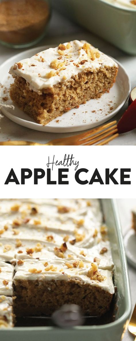 Apple Cake With Cream Cheese, Apple Recipes Easy Healthy, Healthy Cream Cheese Frosting, Healthy Apple Cake, Healthy Apple Desserts, Healthy Fall Desserts, Healthy Cream Cheese, Baked Apple Dessert, Apple Spice Cake