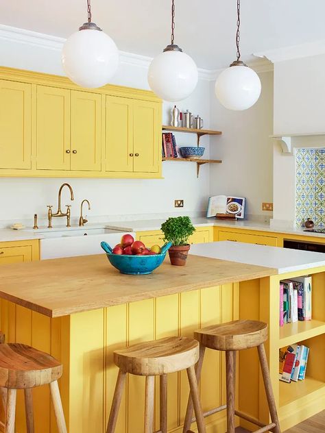 Maximalist Kitchen, Blue Cupboards, Söderhamn Sofa, Vibrant Kitchen, London Townhouse, Yellow Kitchen, Beautiful Kitchen, Kitchen Color, Country Furniture