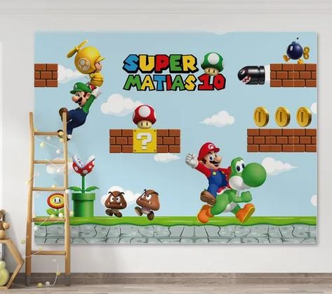 Banner Imprimible Super Mario Bros Mod.2 | MercadoLibre Mario Wall, Mario Bedroom, Super Mario Room, Mario Room, Video Game Wall, Super Mario Bros Birthday, Video Game Wall Art, Mario Bros Birthday Party, Vintage Nintendo