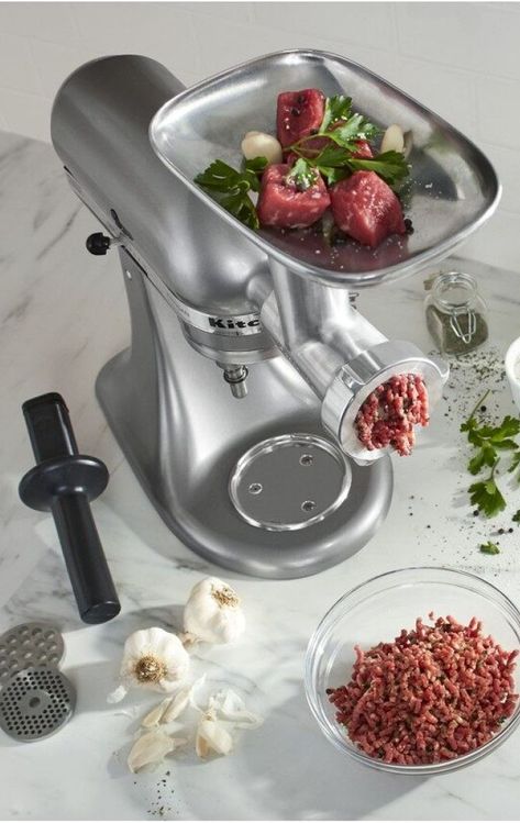 How to Use a Meat Grinder | KitchenAid Kitchenaid Meat Grinder Recipes, Meat Grinder Recipes, Grinder Recipes, Kitchenaid Meat Grinder, Kitchenaid Stand Mixer, Meat Grinder, Stand Mixer, Sausages, Kitchen Aid Mixer