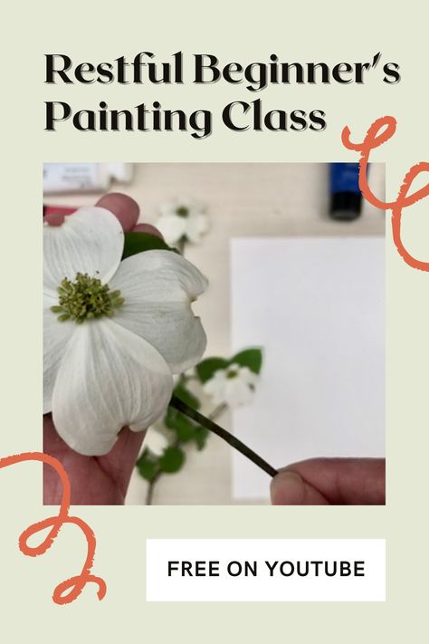 learn to paint dogwood flowers in this easy beginners painting class. This hour long class is completely free and available of youtube. Fun girls night activity, solo restful meditation or educational activity for kids. Friendly for all levels and ages. Painting Dogwood Trees, Watercolor Dogwood Flowers, Painting Dogwood Flowers, Dogwood Embroidery Pattern, Stained Glass Dogwood Flower, Dogwood Blossoms, Boho Painting, Dogwood Flowers, Educational Activities For Kids