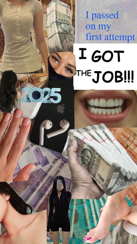 Money, job, desired body, dream job, beautiful feet, perfect teeth, vision board 2025 Job Vision Board, Manifesting Peace, Happy Healthy Family, Family Vision Board, Nails 2025, Vision Board Themes, I Got The Job, How To Pass Exams, Board Manifestation