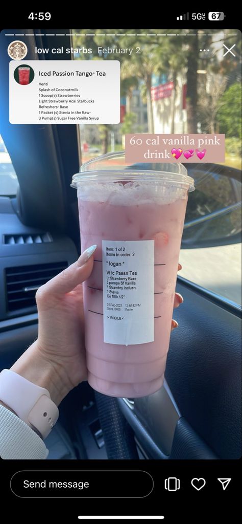 Low Cal Starbucks Drinks, Starbucks Teas Drinks, Sugar Free Starbucks Drinks, Stevia Desserts, Low Cal Drinks, Low Calorie Starbucks Drinks, Pink Drink Starbucks, Low Sugar Drinks, Starbucks Tea