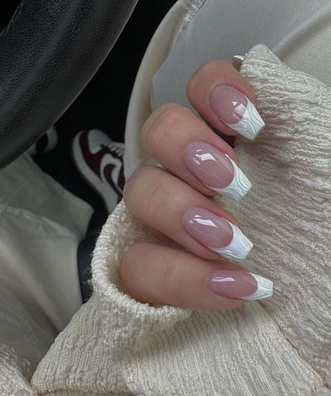 White french tips with 3D swirls #nails #nailsofinstagram #nailart #fyp #naildesign #3d #whitenails #white #frenchtipnails #nailinspiration #aesthetic #nailpolish Aesthetic Nailpolish, Swirls Nails, White French Tips, White French Nails, Swirl Nail Art, White French Tip, White French, French Tips, French Tip Nails