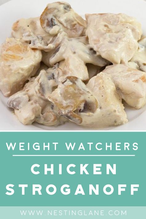 Weight Watchers Slow Cooker Chicken Stroganoff Recipe with boneless skinless chicken breast, fat free cream of chicken soup, non fat sour cream, and onion soup mix. An easy 4 ingredient, healthy dinner. 3 WW Freestyle Points and 7 Smart Points. Weight Watchers Slow Cooker, Slow Cooker Chicken Stroganoff, Chicken Stroganoff Recipe, Boneless Skinless Chicken Breast Recipes, Herb Chicken Recipes, Roasted Pork Tenderloin Recipes, Ww Dinner, Chicken Breast Slow Cooker, Chicken Lickin