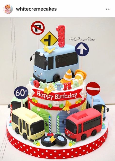 Tayo The Little Bus Birthday Cake, Tayo Cake, Birthday Cake Kids Boys, Bus Cake, Birthday Party Planning, Boy Birthday Cake, Birthday Decor, Food Videos Cooking, Birthday Cake Kids