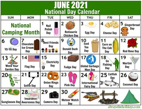 June Printable calendar of National Days National Food Day Calendar, Financial Calendar, List Of National Days, National Days In September, National Holiday Calendar, Silly Holidays, Printable Yearly Calendar, National Day Calendar, July Calendar