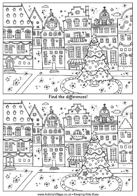 Find the differences - Christmas street Activity Village, Christmas Worksheets, Christmas Puzzle, Hidden Pictures, Christmas School, Christmas Coloring, Christmas Coloring Pages, Holiday Activities, Christmas Activities