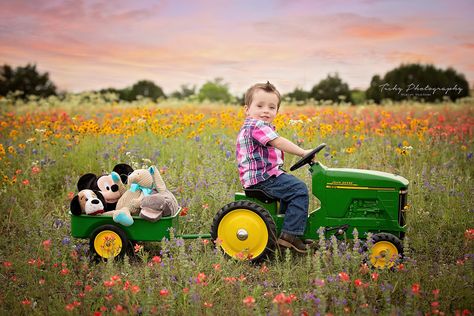 Tishy Photography, Child Photographer, tractor, wildflowers, Austin, Texas, Props, Sunset www.tishyphotography.com Photo Shoot Ideas Country, Baby Boy Photo Shoot Ideas, 2nd Birthday Pictures, 2nd Birthday Photos, Texas Wildflowers, Tractor Photos, Tractor Pictures, Boy Photo Shoot, Baby Photoshoot Boy