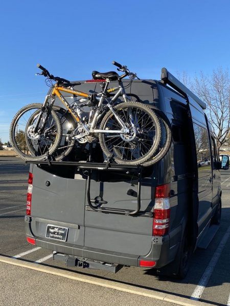 Camper Van Bike Storage, Van Bike Storage, Camper Bike Rack, Van Conversion Bike, Rv Bike Rack, Bike Storage In Van, Rear Bike Rack, Mercedes Sprinter Van, Bike Storage Solutions