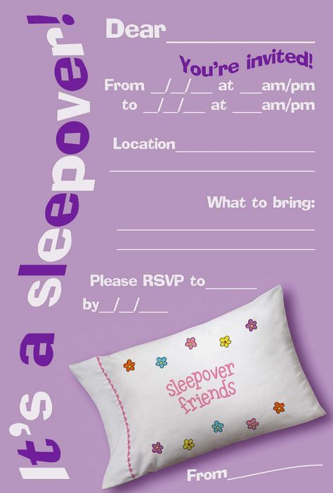 free printable girls slumber party invitations - Google Search Girls Sleepover Party, Slumber Party Invitations, Sleepover Invitations, 13th Birthday Invitations, Girls Slumber Party, Sleepover Birthday Parties, Girl Sleepover, Free Printable Invitations, Party Invite Design