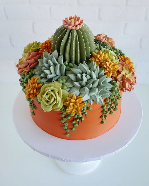 Succulent Cake Pops, Pretty Biscuits, Buttercream Succulents, Torte Creative, Southwest Recipes, Succulent Cupcakes, Succulent Cake, Cactus Cake, Inside Cake