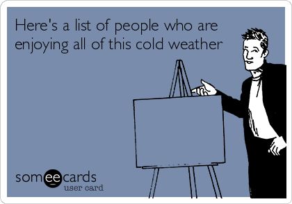 Here's a list of people who are enjoying all of this cold weather. Winter Meme, Cold Weather Funny, Hate Cold Weather, Winter Humor, Best Hug, Funny News, Relationship Help, Funny True Quotes, Holiday Humor