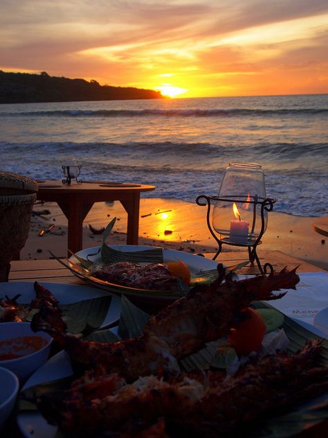 Jimbaran Bay, Bali, Indonesia.     Beach, Seaside, Sunset, freshly grilled seafood, beer and good company. Jimbaran Bali, Bali Lombok, Gili Island, Jimbaran, Beach Living, Seminyak, Lombok, Beautiful Sunset, Travel Around The World