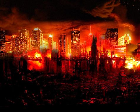 Destroyed City by smolik666 on DeviantArt Fire World Aesthetic, City Burning Aesthetic, Burning City Aesthetic, Burning Building Aesthetic, World Burning, City Backgrounds, City On Fire, Destroyed City, Burning City